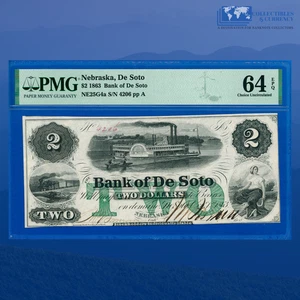 1863 $2 Bank Of De Soto, Nerbraska, Obsolete Note, PMG 64 EPQ - Picture 1 of 3