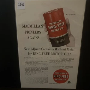 Vintage 1942 Macmillan Ring Free Motor Oil Without Metal Ad Advertisement - Picture 1 of 1