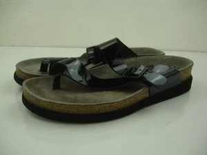 Women's 8 sz 38 Mephisto Helen Black Patent Leather Sandals Thong Toe Ring Loop - Picture 1 of 14