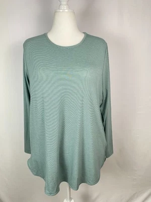 Lands' End Mint Green Striped Tunic Top Sx 1X 16W/18W Long Sleeve High Low Hem - Image 1 of 4