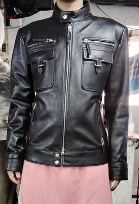 DISEÑADOR Nueva Chaqueta de Cuero Negra para Hombre 100% Pura Piel de Cordero Motociclista Chaqueta Foto 1 de 3
