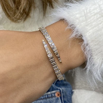 Emerald Bangle Diamond Bracelet VS F 4.5 Carat Lab Created 14K Yellow Gold - Image 1 of 4