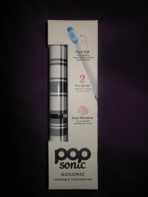 POP SONIC GO SONIC CEPILLO DE DIENTES PORTÁTIL NEGRO PUNTOS ABSTRACTOS 2 VELOCIDADES SUPER SUAVE Foto 1 de 4