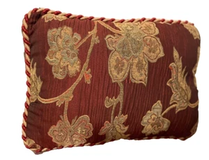 Autumn Leaves Tapestry Throw Pillow Floral Brocade 18" x 12" Braided Red & Gold - Picture 1 of 6