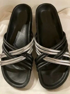 ISABEL MARANT SZ 39/9 HELLYA Black & Silver SANDALS Holden SLIDES # 4375 - Picture 1 of 6