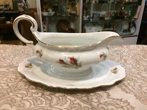 Vintage Antique Haviland Germany Bavaria Rose Gravy Boat And Underplate - Picture 1 of 12