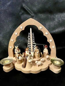 Nativity Scene Candlestick Holder Made By Erzgebirge Handmade in Germany Vintage - Picture 1 of 9