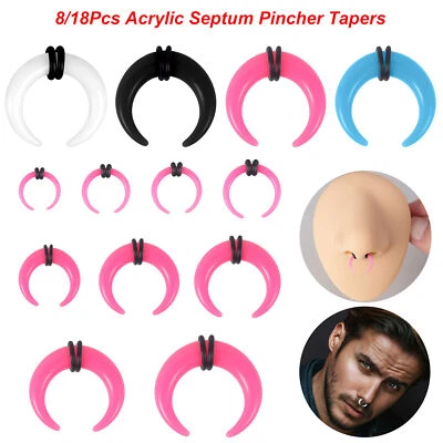 8/18Pcs Acrylic Nose Rings C Shape Buffalo Septum Piercing Ear Stretching Kit - Image 1 of 4