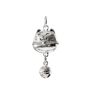 Colgante de campana Maneki-neko plata esterlina 925 Luck Fortune Cat Maneki-neko A2706 - Imagen 1 de 7