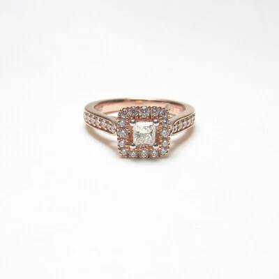 Anel de halo de diamante princesa natural 0,30 quilates ouro rosa 14K com certificado LEO 0,73 total - Imagem 1 de 4