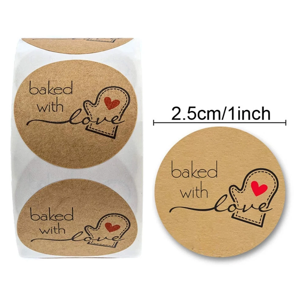 30 kleine braune runde Sticker 25 mm baked with love Backen DIY Aufkleber - Bild 1 von 1