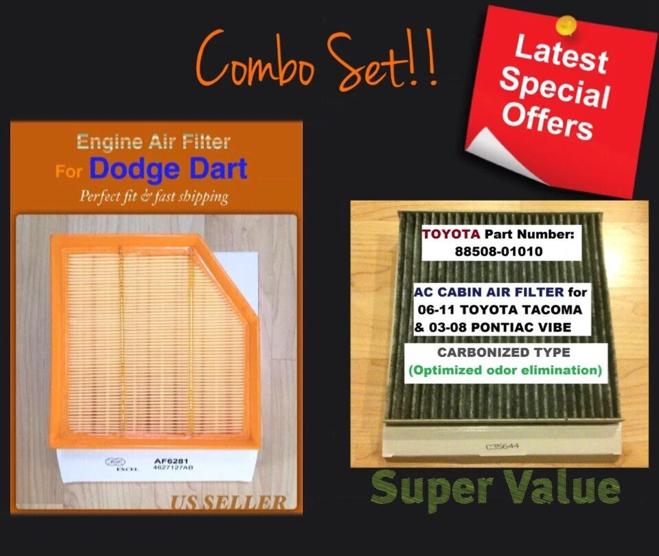 For 2013 2014 2015 2016 Dodge Dart ENGINE & CARBON CABIN AIR FILTER AF6281 35644 - Image 1 of 1