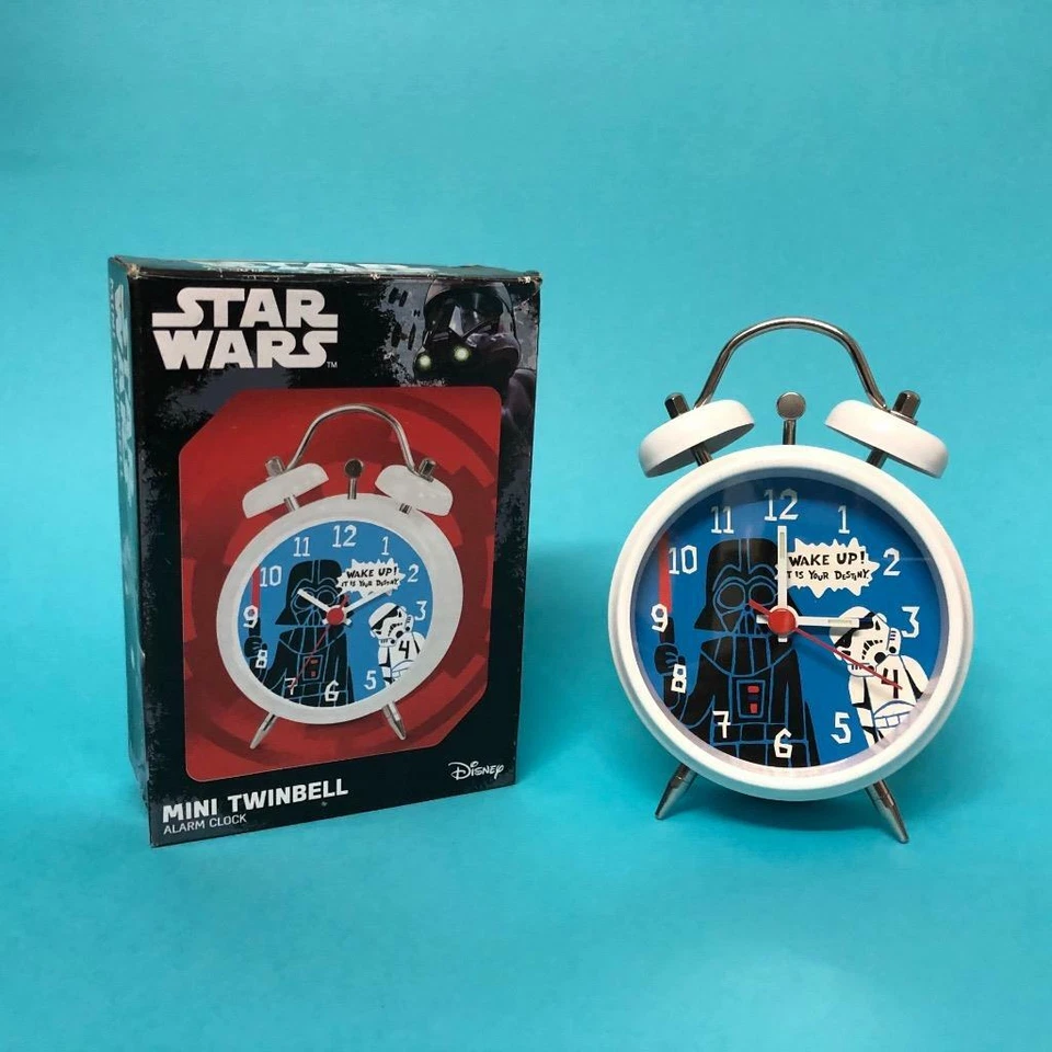 Retro Star Wars Darth Vader Stormtrooper Cartoon White Mini Boxed Alarm Clock 6" - Image 1 of 4