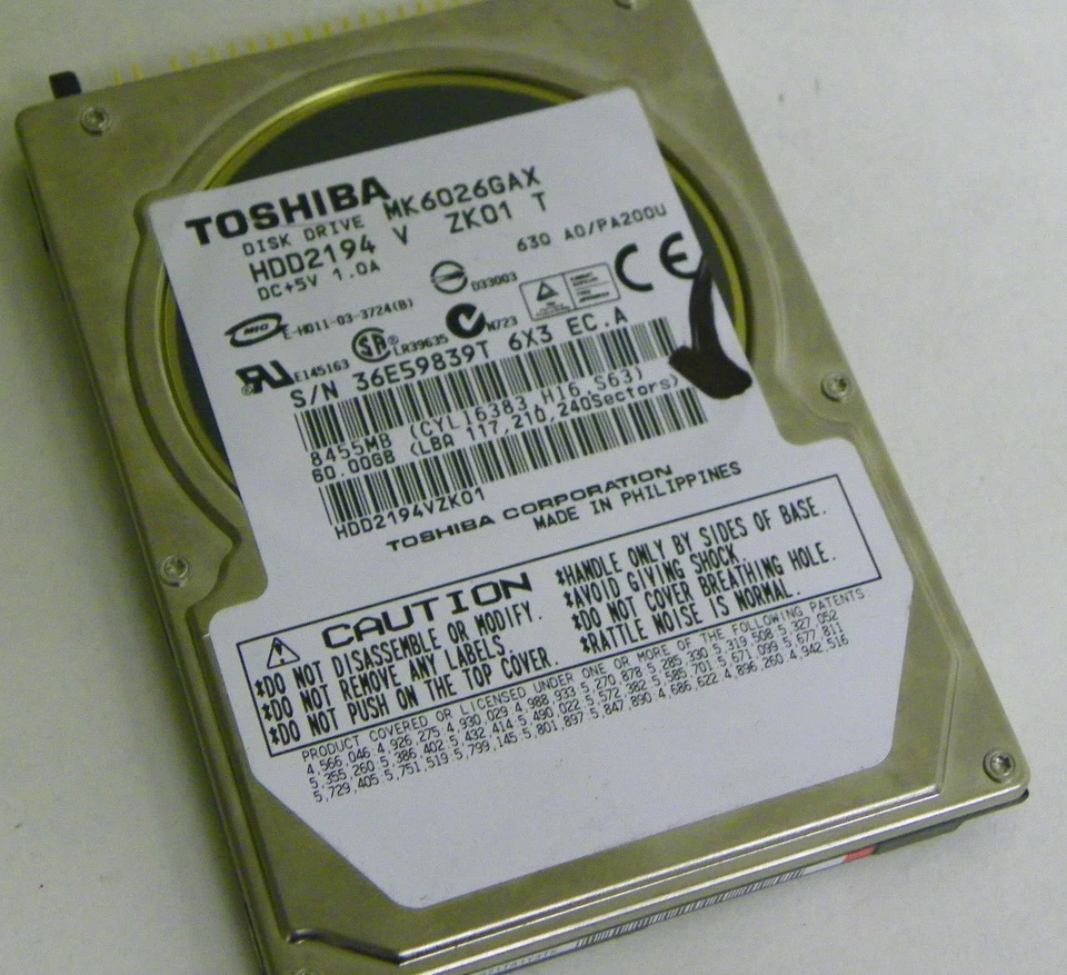 60GB Toshiba MK6026GAX Laptop IDE Hard Drive HDD2194 V ZK01 T - Image 1 of 1