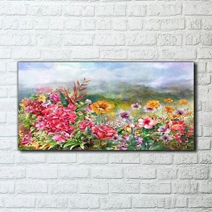Canvas Wandbild Leinwand Bilder 100x50 Landschaft mit bunte Blumen Aquarell - Bild 1 von 10