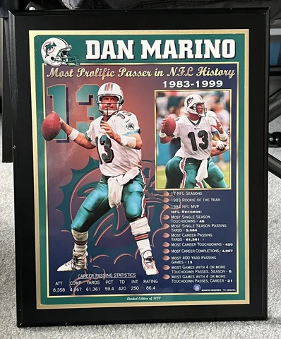 Vintage 2000 Limited Edition Dan Marino 1983-1999 Career Stats & Records Plaque Cover