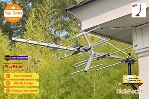 Long Range Yagi TV Antenna Outdoor 250 Mile w/ Pole for Best Signal - Picture 1 of 24