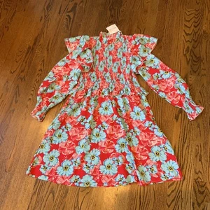 Womens Sunday Up NWT Floral Long Sleeve L Dress Boho Smocked - Picture 1 of 10