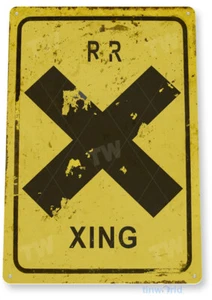 Railroad Train Sign Crossing Xing Rustic Rail Crossing Caution Tin Sign C578  - Picture 1 of 2