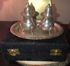 Salt and Pepper Shakers Tray Box International Silver Co Hand Made Silverplated