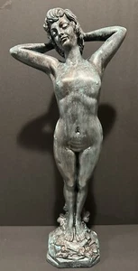 Art Deco Signed Standing Nude Woman Naked Resin Sculpture Statue 23" - Picture 1 of 13