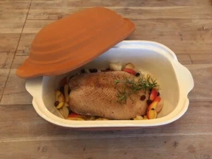 Großer TerraStone Terracotta Bräter 45 x 27 x 21 cm mit weißer Innenglasur - Bild 1 von 3