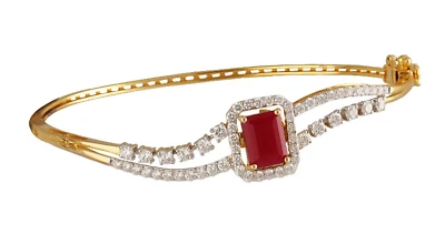 1.70ct Natural Round Diamond 14k Yellow Gold Ruby Wedding Anniversary Bracelet - Image 1 of 3