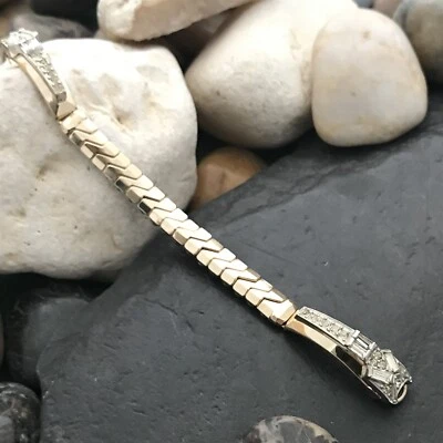 Correa de reloj vintage de diamantes de imitación rellenos de oro amarillo y blanco de los años 50 para dama sin usar Foto 1 de 4