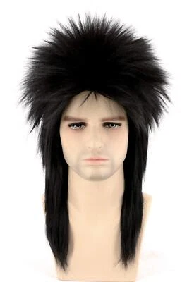 Unisex 80s Mullet Wig Black Long Spiked Punk Rocker Wig Halloween Costume - Image 1 of 4