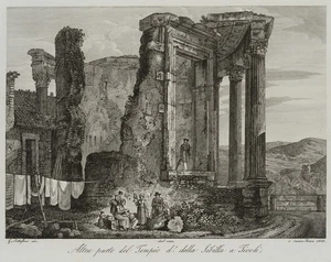 G. COTTAFAVI (19.Jhd), Tempel der Vesta in Tivoli, 1832, Rad. Romantik - Picture 1 of 4