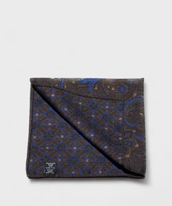 Arcuri pochette da taschino double face, lana e seta, cashmere fiori marrone CAS - Foto 1 di 2