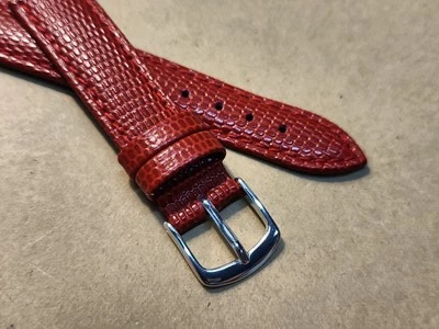 Correa de reloj Hadley Roma 16R roja acolchada y cosida de cuero grano de lagarto Java NOS  Foto 1 de 4