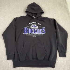 Colorodo Rockies MLB Hoodie Mens Large L Y2K Black Sports Baseball Hooded Pocket - Picture 1 of 9
