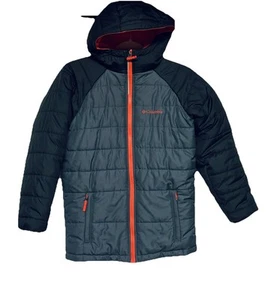 Youth Boys Columbia Puffer Hooded Black & Gray Jacket Coat Size M 10/12 - Picture 1 of 8