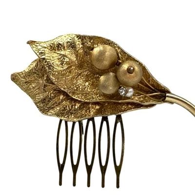 Acessório de cabelo folha de ouro nupcial clipe de casamento joia vintage peça de cabelo elegante - Imagem 1 de 4