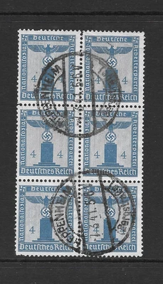 GERMANY SCOTT S3 USED BLOCK/6 - 1936 4pf DULL BLUE FRANCHISE ISSUE - Image 1 of 2