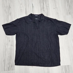 Alfani Collared Shirt Men Size Medium Black Linen Top - Picture 1 of 11