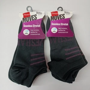 Hanes Moves No Show Socks 6 Pairs Women's Size 5-9 Black Seamless Stretch - Picture 1 of 4