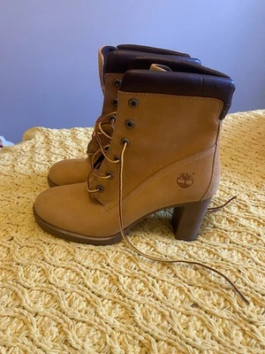 Timberland Mujer Talla 8M Allington Tacón Alto Cuero Con Cordones 6 Ojos Botas Buck Foto 1 de 4