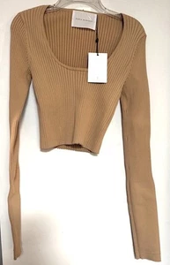 WOW! New Tags Maria McManus beige ribbed scoop neck stretch sweater sm $539 - Picture 1 of 1