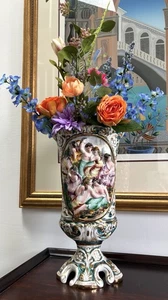 Vintage ITALIAN WOMEN THEMED CAPODIMONTE PORCELAIN PEDESTAL VASE 14.5” - Picture 1 of 13