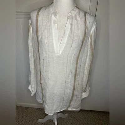 Blusa de lino Etcetera blanca y tostada talla 16 nueva con etiqueta Foto 1 de 4