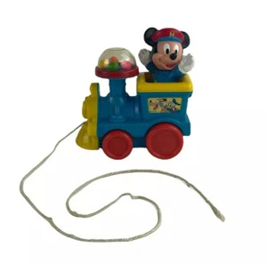 Walt Disney Vintage Mickey Mouse Popping Balls Pull String Toy Train - Picture 1 of 12