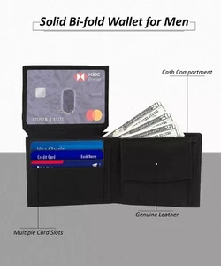 KIDS BOYS SLIM COMPACT COIN POCKET BIFOLD WALLET BLACK - Picture 1 of 10
