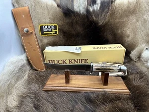 Vintage Buck 118 Fixed Blade With Stag Handles & Leather Sheath Mint In Box Rare - Picture 1 of 18