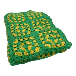 Handmade Granny Square Afghan Blanket Throw Crochet Green Size 74x42 Floral Sun - Picture 1 of 5