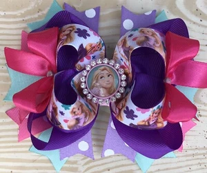 Large Disney Layered OTT Princess Character Rapunzel Tangled Girls Hair Bow - Picture 1 of 1
