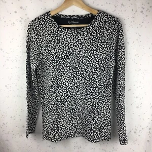 Chico’s Size 1 Animal Print Knit Tee Top Black + White Long Sleeves - Picture 1 of 7