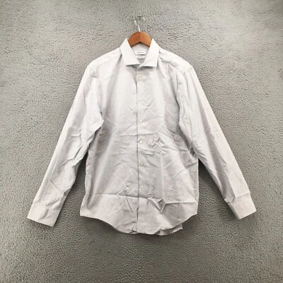 Calvin Klein Dress Shirt Mens L Silver White Cotton Slim Fit Non Iron Button Up - Image 1 of 4