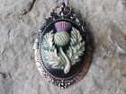 2 IN 1 - SCOTTISH THISTLE (HAND PAINTED) CAMEO BROOCH - PIN - PENDANT - CELTIC